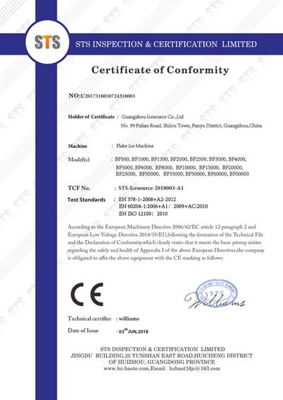 CE Certificate for Flake Ice Machine